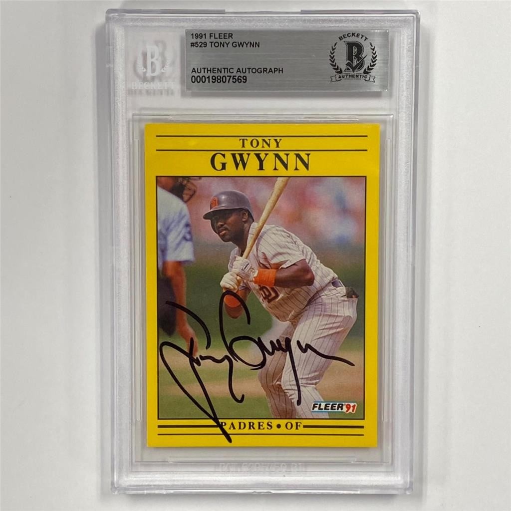 Tony Gwynn 1991 Fleer Padres Autographed Baseball Card BAS 10 (1 of 4)