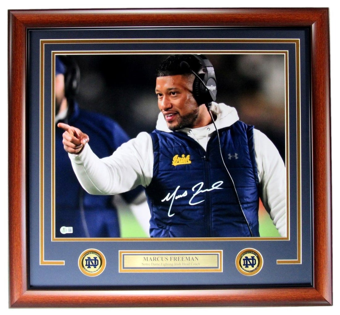 Framed 16x20 Signed Marcus Freeman Notre Dame Photo BAS Beckett (1 of 4)