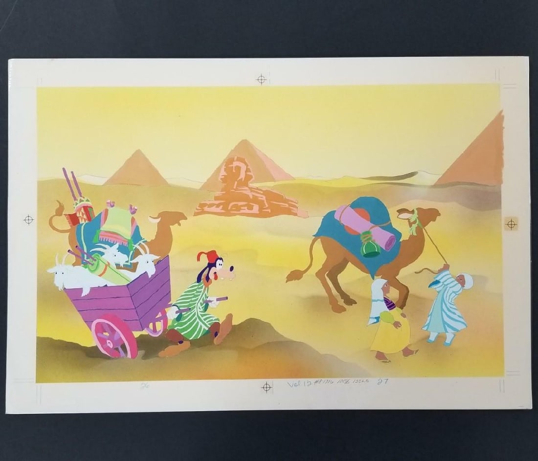 Goofy 12x19 Desert Scene Pencil and Paint Artwork with Disney COA: Goofy 12x19 Desert Scene Pencil and Paint Artwork with Disney COA This Disney Goofy Desert Storybook art features a unique combination of pencil and paint techniques. The artwork measures 12x19 inches