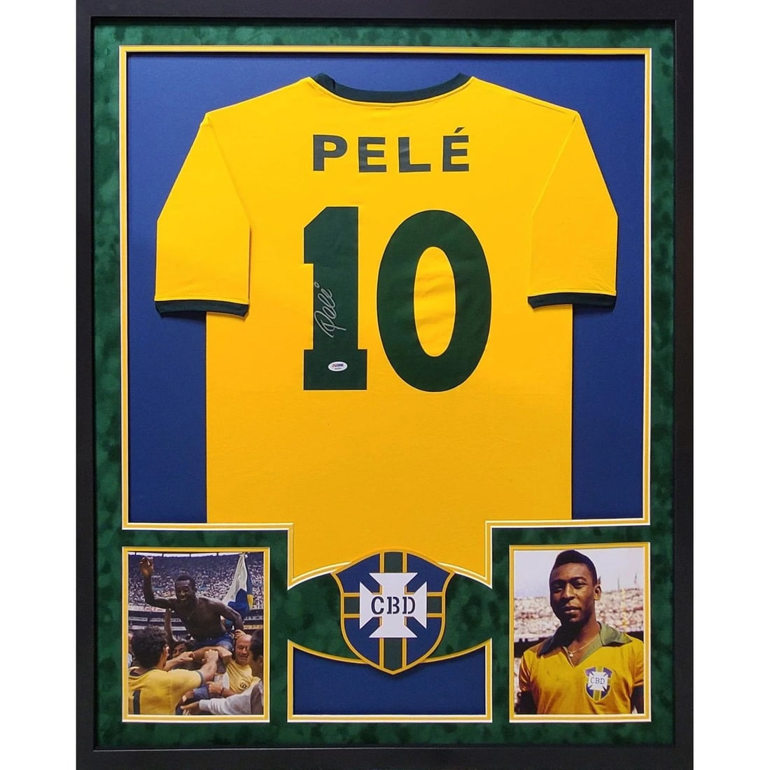 Framed Brazil Soccer Jersey Signed by Pele PSA DNA Authenticated (1 of 3)