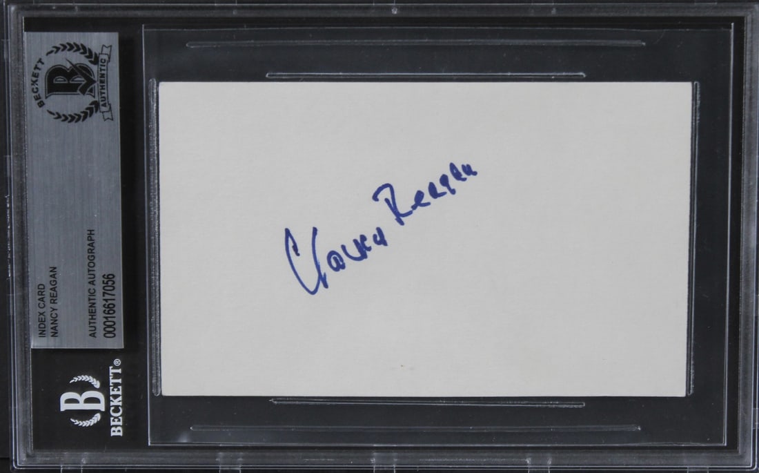 Nancy Reagan Signed 3x5 Index Card Autographed BAS Slabbed Authentic: Nancy Reagan Signed 3x5 Index Card Autographed BAS Slabbed Authentic This is an authentic autographed 3x5 index card personally signed by Nancy Reagan, the former First Lady. The autograph is certifie
