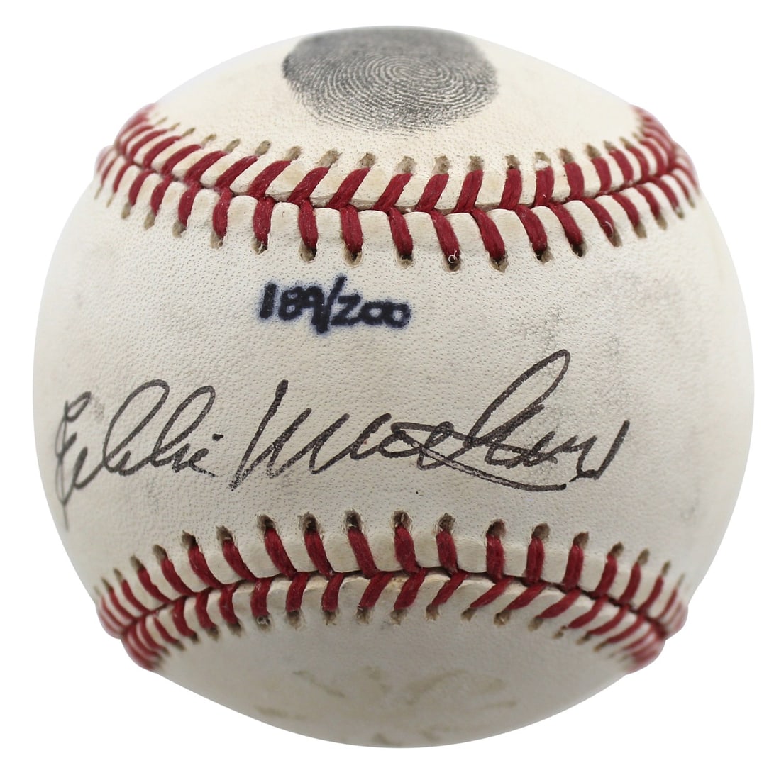 Eddie Mathews autographed limited edition thumbprint baseball Beckett 189 of 200 (1 of 2)