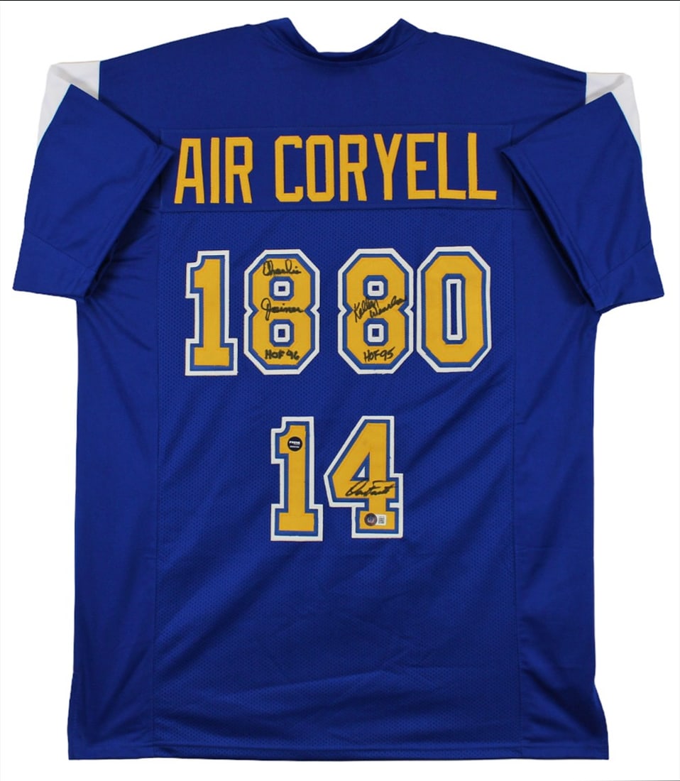 Dan Fouts Kellen Winslow Charlie Joiner Signed Blue Jersey BAS Authenticated (1 of 5)