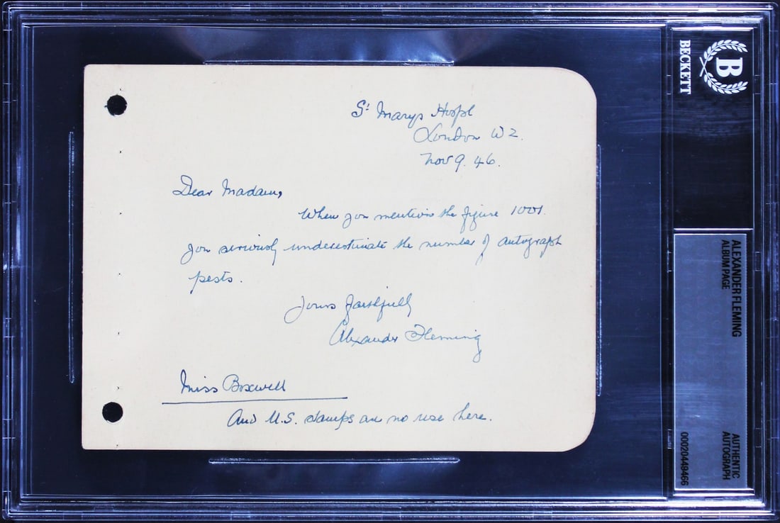 1946 Alexander Fleming autograph note on 4.5x6 album page Beckett authenticated (1 of 2)