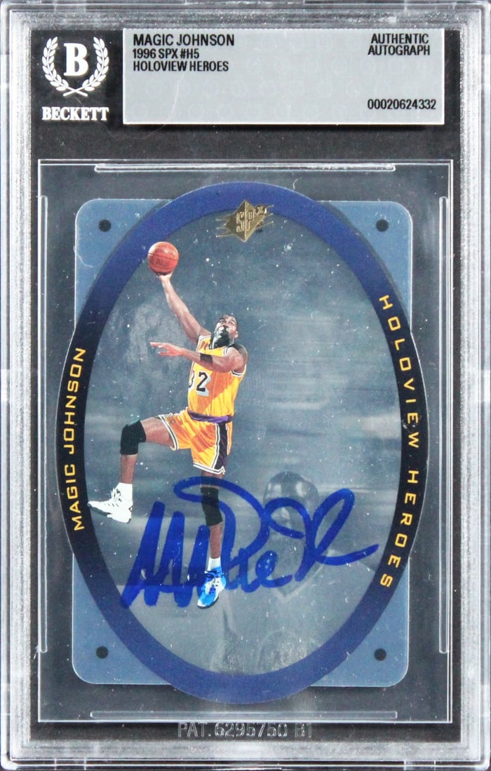 Magic Johnson Signed 1996 SPX Holoview Heroes H5 Lakers Card Beckett Slabbed (1 of 2)