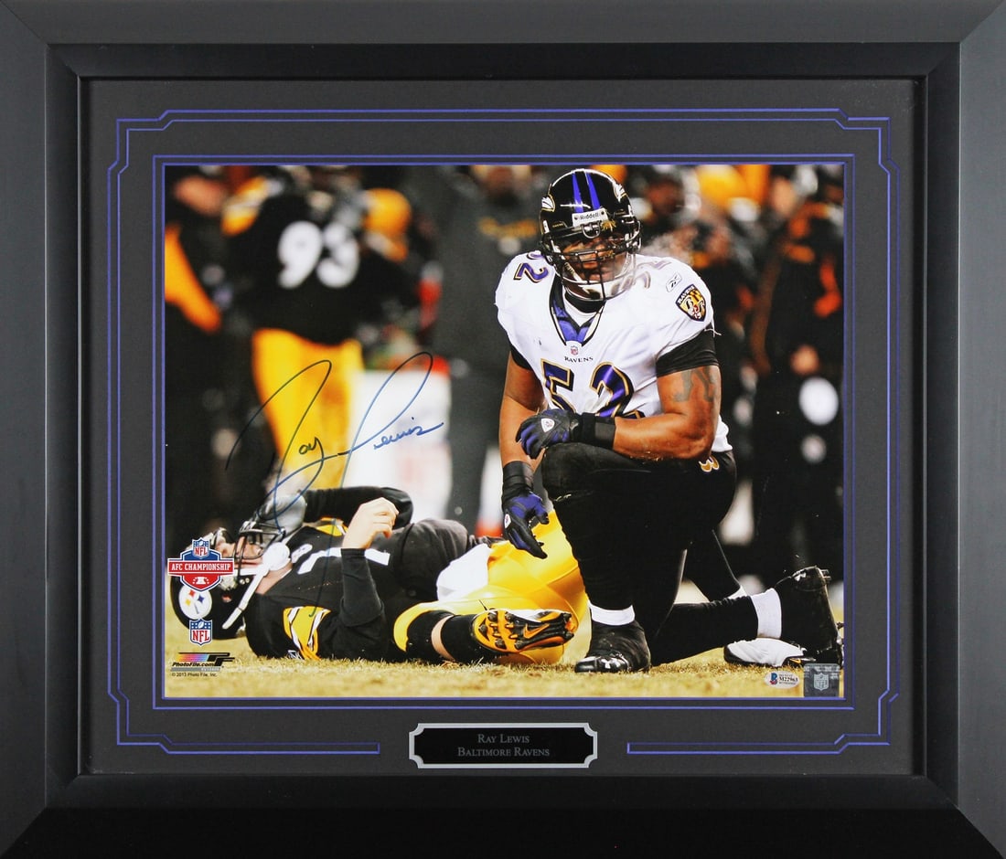 Framed 16x20 Ray Lewis Signed Photo Baltimore Ravens Beckett BAS M22963 (1 of 2)