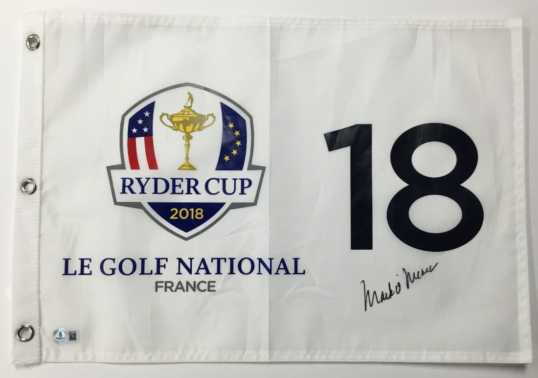 Mark O'Meara 2018 Ryder Cup Signed Le Golf National #18 Flag Beckett Authenticated: Mark O'Meara 2018 Ryder Cup Signed Le Golf National #18 Flag Beckett Authenticated This official 2018 Ryder Cup Le Golf National #18 pin flag is signed by PGA star Mark O'Meara, adding a unique collec