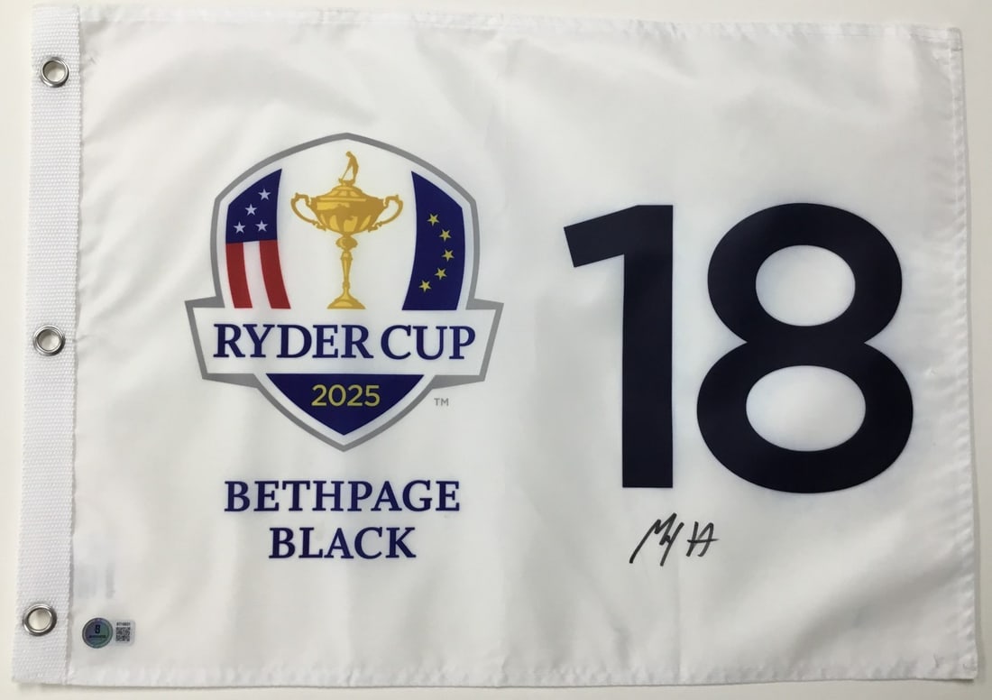 Beckett Authenticated Max Homa Ryder Cup Pin Flag: Beckett Authenticated Max Homa Ryder Cup Pin Flag This official 2025 Ryder Cup Bethpage Black 18 pin flag is signed by PGA golfer Max Homa. The autograph has been authenticated by Beckett Authenticati