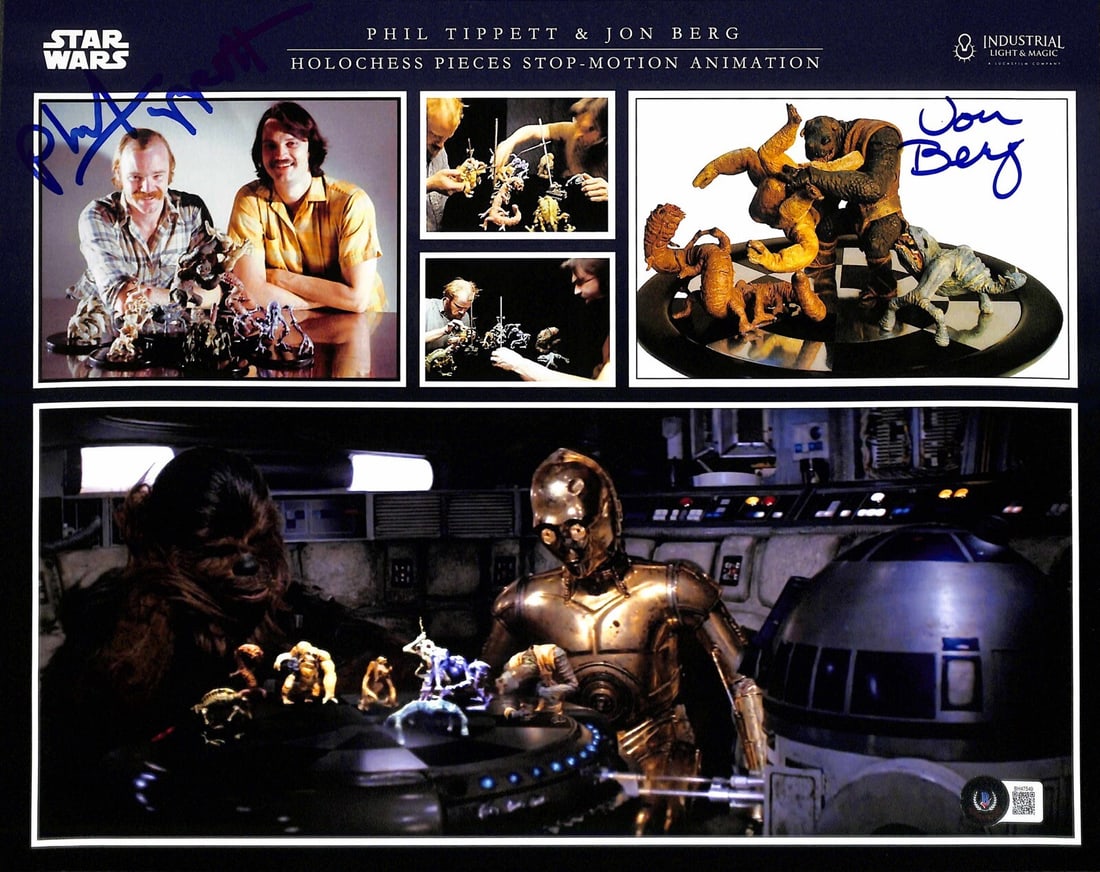 Phil Tippett Jon Berg Star Wars Signed 11x14 Photo with Inscription Beckett: Phil Tippett Jon Berg Star Wars Signed 11x14 Photo with Inscription Beckett This remarkable 11x14 color photograph captures the essence of Star Wars, featuring the iconic Holo Chess game, known as Dej