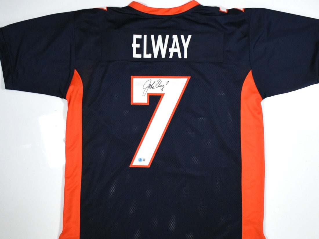 Autographed Denver Broncos John Elway Blue Pro Style Jersey Beckett Hologram (1 of 3)