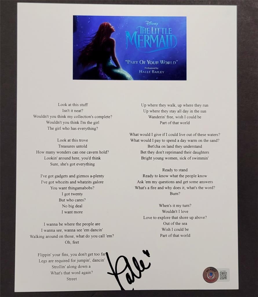 Halle Bailey Autographed Little Mermaid Lyric Sheet Beckett Certified (1 of 3)