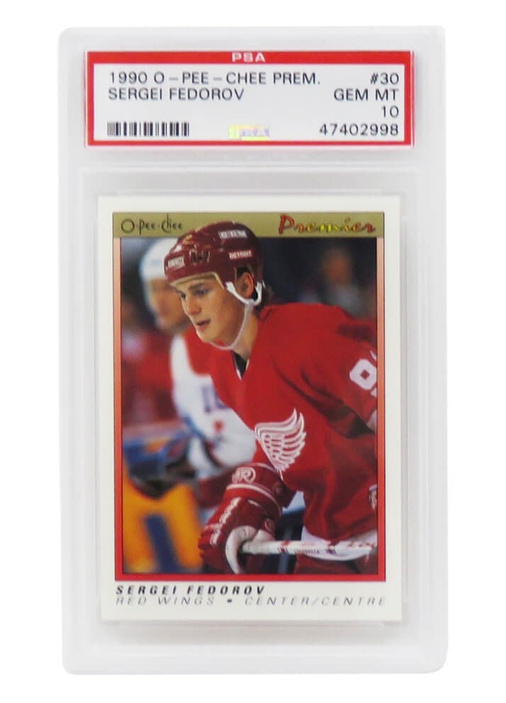 Sergei Fedorov 1990 O-Pee-Chee #30 Rookie Card PSA 10 Gem Mint: Sergei Fedorov 1990 O-Pee-Chee #30 Rookie Card PSA 10 Gem Mint This offering features a Sergei Fedorov rookie card from the 1990 O-Pee-Chee OPC Premier set, showcasing the legendary player of the Detr