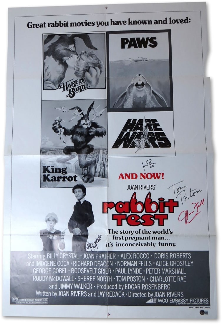 Billy Crystal Rivers Fell Signed Rabbit Test Cast Poster JSA Authenticated 27x40 (1 of 6)