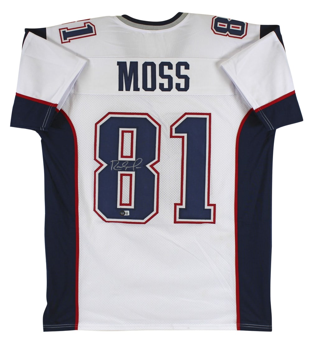 Randy Moss Signed New England Patriots Jersey BAS Witnessed Authentic: Randy Moss Signed New England Patriots Jersey BAS Witnessed Authentic Celebrate the legacy of Randy Moss with this authentic autographed white pro style jersey, representing the New England Patriots. 