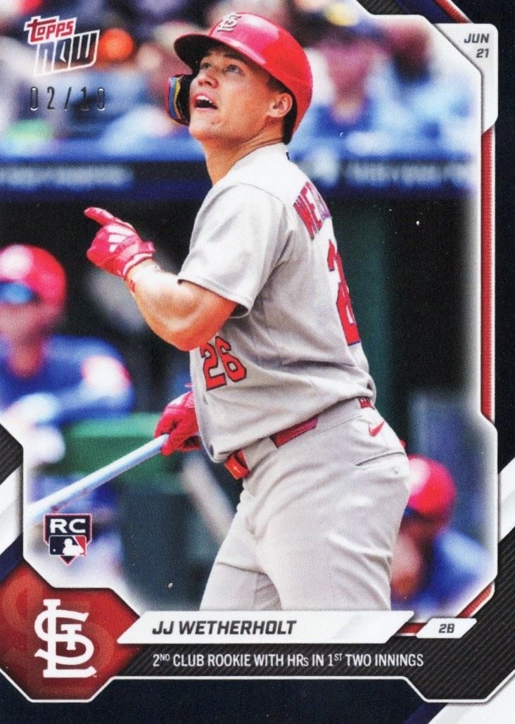 JJ Wetherholt 2026 Topps Now 362 Black Foil Rookie Card /10: JJ Wetherholt 2026 Topps Now 362 Black Foil Rookie Card /10 2026 Topps Now JJ Wetherholt #362 Black Foil /10 rookie baseball card. This sports trading card features JJ Wetherholt and is part of the