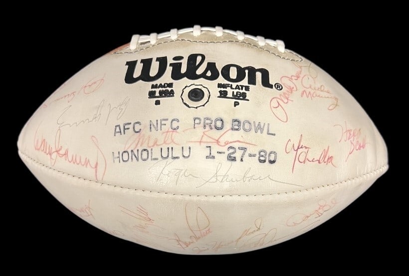 1980 NFL Pro Bowl Team Signed Wilson Football 30+ Signatures JSA COA: 1980 NFL Pro Bowl Team Signed Wilson Football 30+ Signatures JSA COA This 1980 NFL Pro Bowl Team Signed Football is a remarkable collectible, showcasing over 30 signatures from legendary players. This