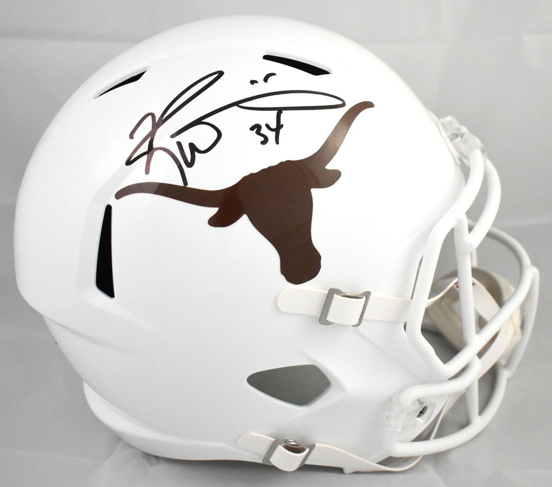 Full Size Texas Longhorns Speed Helmet Signed by Ricky Williams JSA: Full Size Texas Longhorns Speed Helmet Signed by Ricky Williams JSA Autographed Texas Longhorns full-size Speed helmet featuring Ricky Williams. This pre-owned collectible is accompanied by JSA authen
