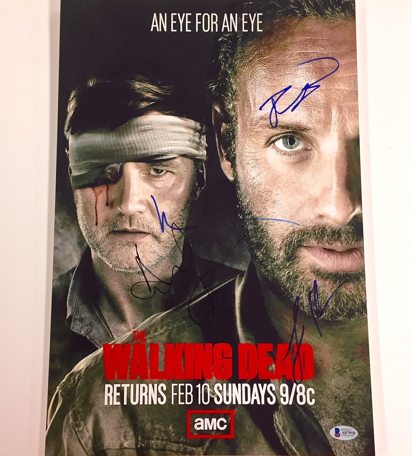 12x18 The Walking Dead Cast Signed Photo with Beckett Authentication: 12x18 The Walking Dead Cast Signed Photo with Beckett Authentication This is an original 12x18 photo from The Walking Dead, signed by four cast members including Andrew Lincoln and Norman Reedus. The 
