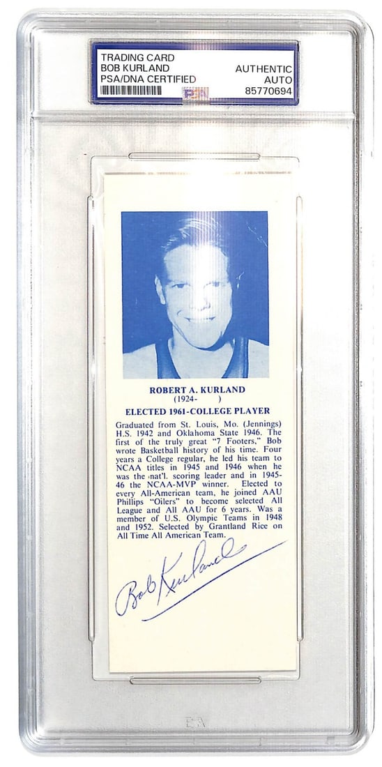 Bob Kurland Autographed Basketball Hall of Fame Bookmark PSA Authenticated (1 of 2)