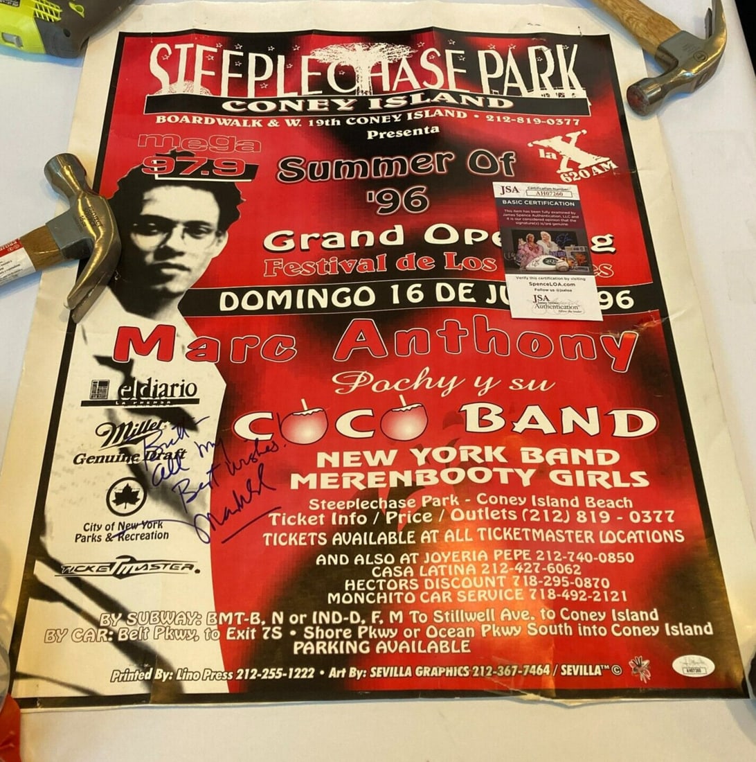 Marc Anthony Signed 1996 Concert Poster with JSA Authentication (1 of 5)