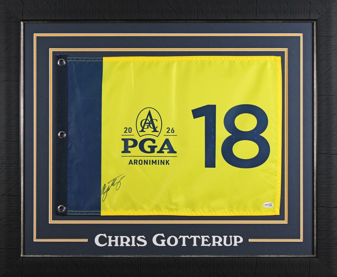 Framed 2026 PGA Championship Pin Flag Signed by Chris Gotterup JSA (1 of 2)