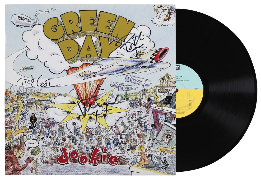 Green Day Dookie album cover with vinyl signed by Armstrong Dirnt Cool BAS (1 of 7)