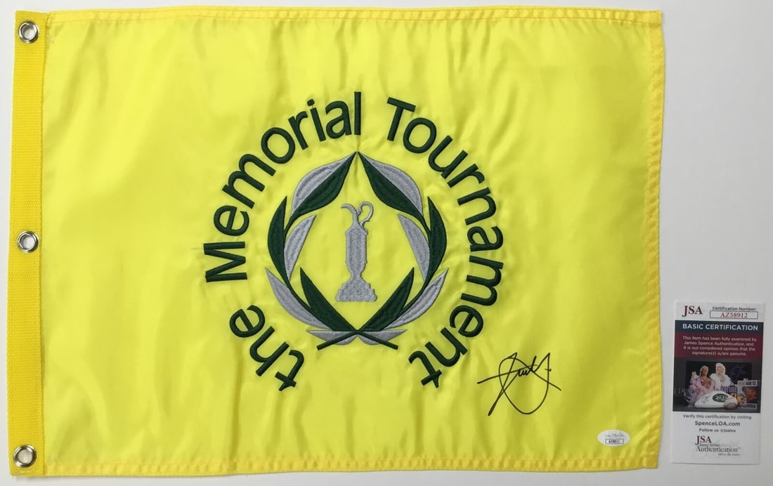 JSA AZ58912 Xander Schauffele autographed Memorial Tournament pin flag: JSA AZ58912 Xander Schauffele autographed Memorial Tournament pin flag Official The Memorial Tournament pin flag signed by PGA star Xander Schauffele. The autograph is authenticated by James Spence Au