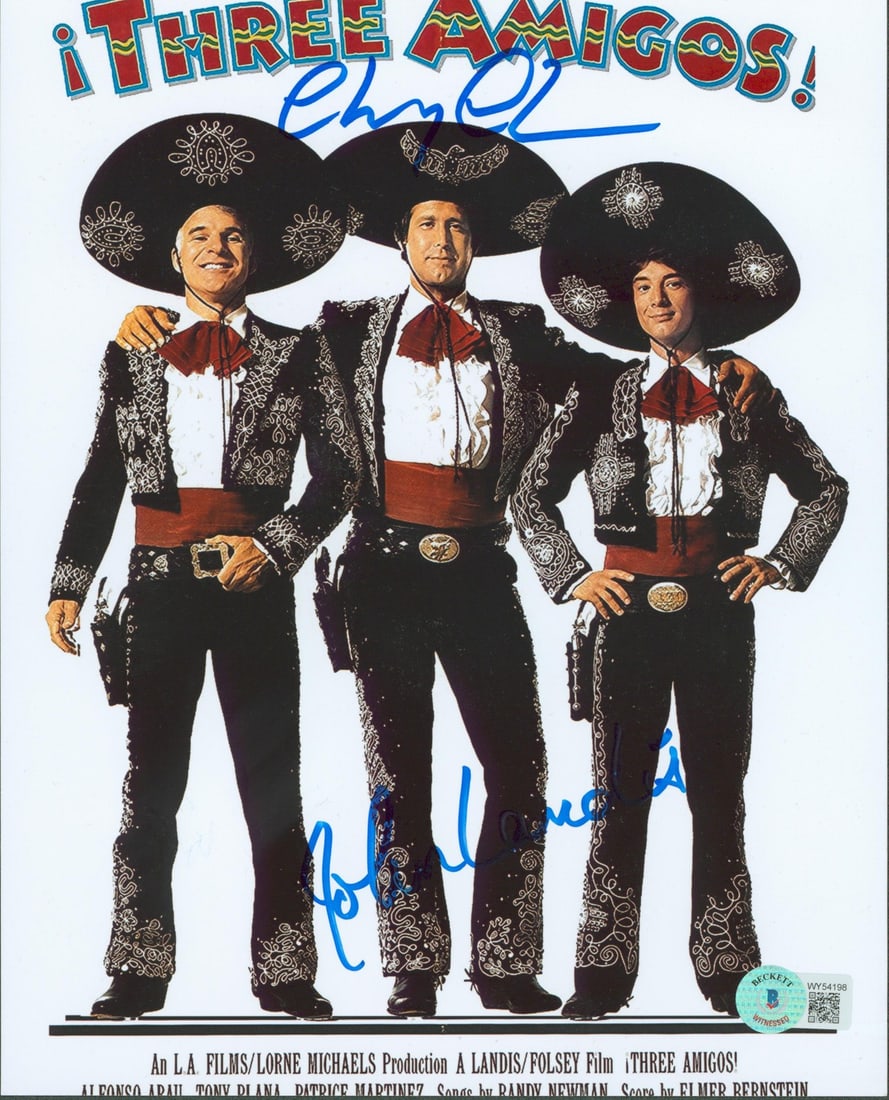 Chevy Chase John Landis Signed 8x10 Photo Three Amigos BAS Authenticated: Chevy Chase John Landis Signed 8x10 Photo Three Amigos BAS Authenticated This authentic 8x10 photograph features the signatures of Chevy Chase and John Landis, renowned figures from the classic film "