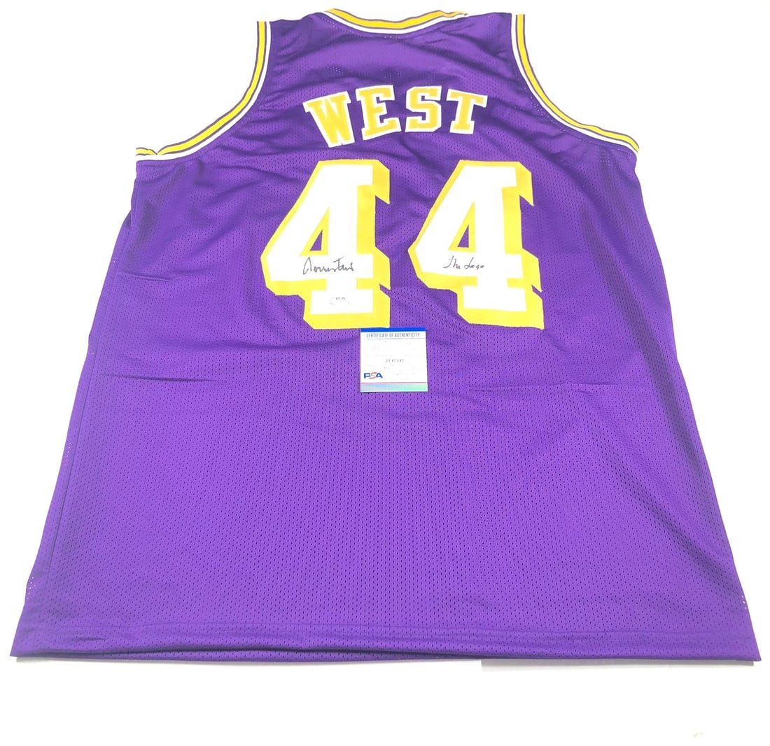 Jerry West Autographed Lakers Jersey PSA/DNA Inscribed THE LOGO: Jerry West Autographed Lakers Jersey PSA/DNA Inscribed THE LOGO This authentic Los Angeles Lakers jersey is a must-have for any basketball fan. It features a stitched design and is autographed by the 