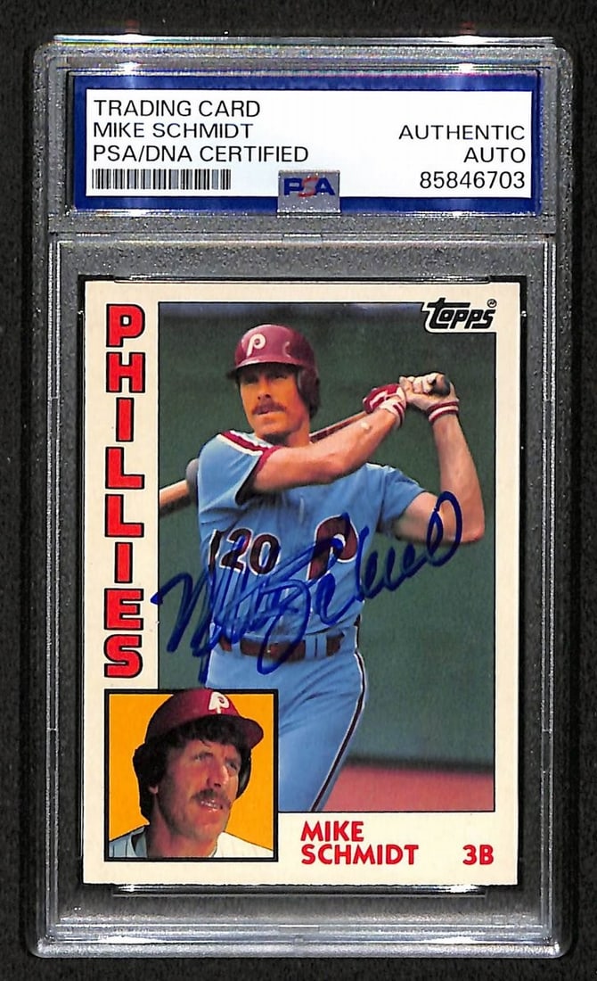 1984 Topps Tiffany Mike Schmidt Phillies HOF signed PSA DNA card #700: 1984 Topps Tiffany Mike Schmidt Phillies HOF signed PSA DNA card #700 This is an original 1984 Topps Tiffany Card #700 featuring Mike Schmidt of the Philadelphia Phillies. The card is signed and has b