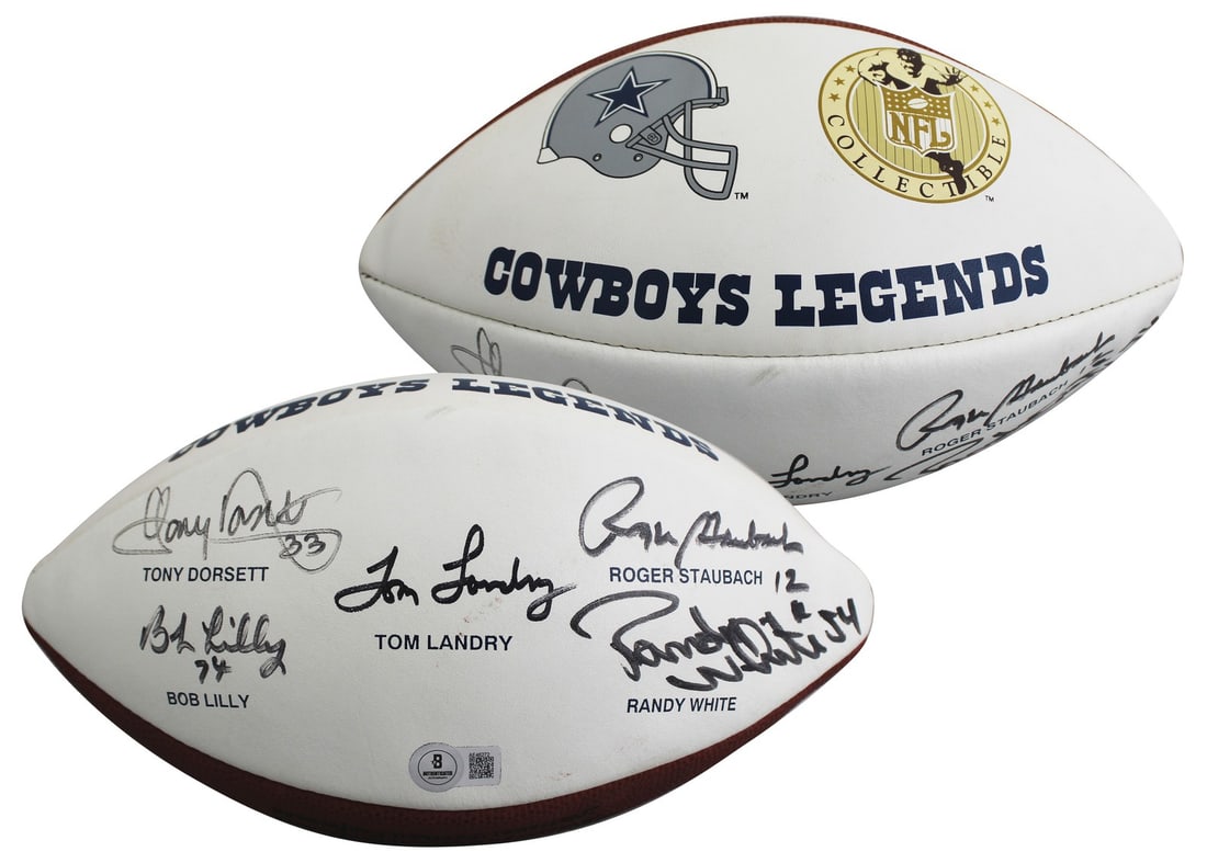 Wilson white panel football signed by 5 Cowboys legends Beckett (1 of 6)