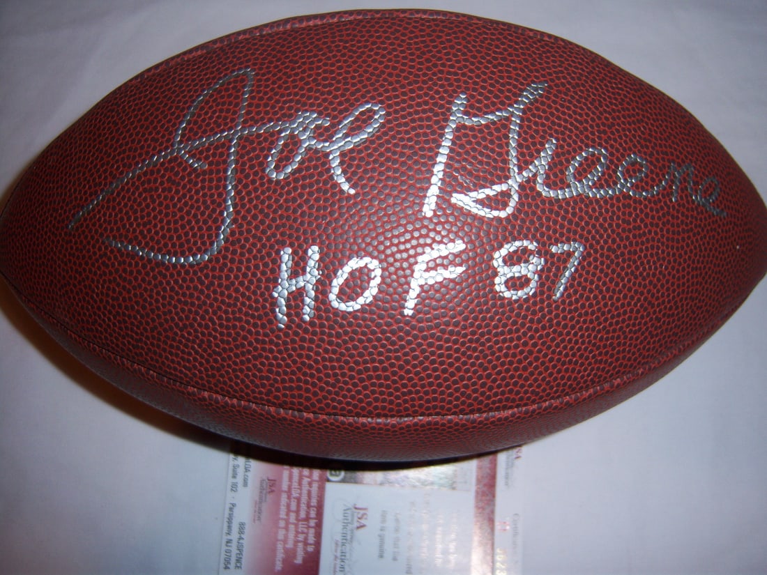 Signed Pittsburgh Steelers Football Joe Greene HOF 87 JSA COA: Signed Pittsburgh Steelers Football Joe Greene HOF 87 JSA COA This is a football signed by Joe Greene, featuring the Hall of Fame inscription 'HOF 87'. The item is an original piece associated with th