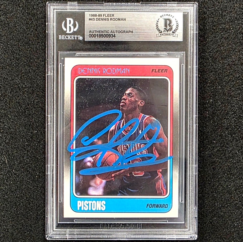 Dennis Rodman 1988-89 Fleer 43 Rookie Card Hard Signed BAS Authenticated: Dennis Rodman 1988-89 Fleer 43 Rookie Card Hard Signed BAS Authenticated Original 1988-89 Fleer #43 rookie sports trading card featuring Dennis Rodman, hard-signed and authenticated by Beckett Authent