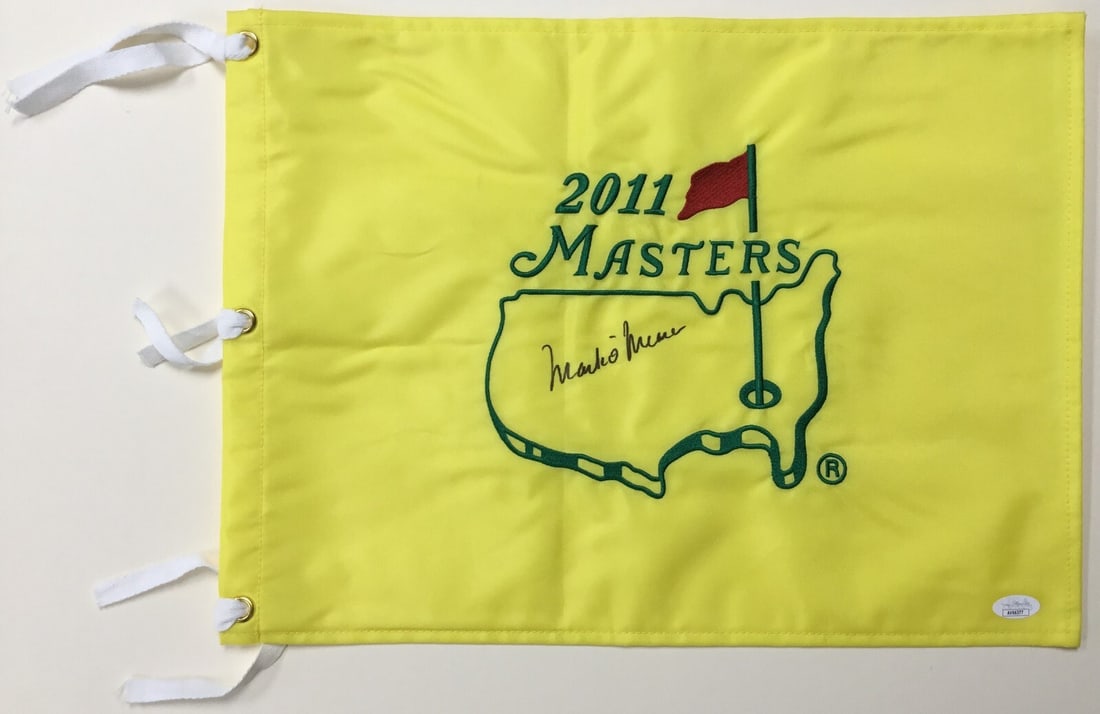 Mark O'Meara 2011 Masters Signed Flag JSA Authenticated: Mark O'Meara 2011 Masters Signed Flag JSA Authenticated Celebrate the legacy of golf with this official 2011 Masters pin flag signed by PGA star Mark O'Meara. The signature has been authenticated by J