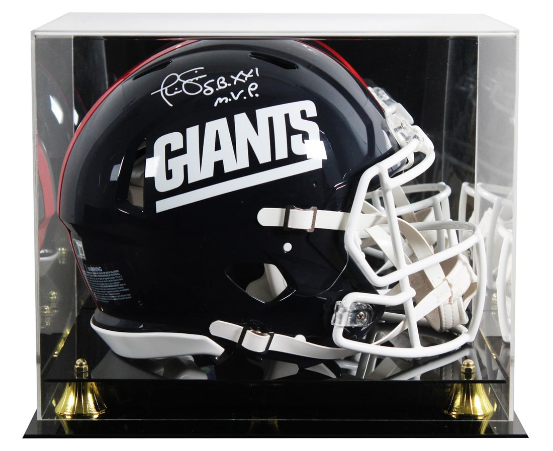 Phil Simms signed Giants throwback Speed Proline helmet with Beckett case: Phil Simms signed Giants throwback Speed Proline helmet with Beckett case Autographed New York Giants 1981-99 throwback full size Speed Proline helmet signed by Phil Simms and inscribed "SB MVP."