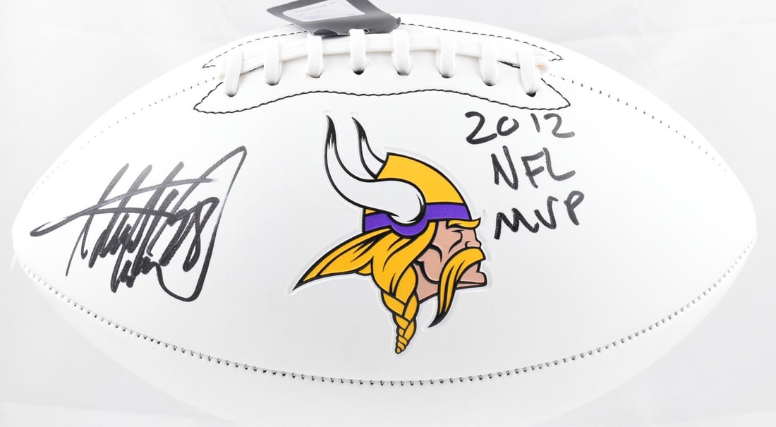 Beckett Hologram Signed Adrian Peterson Vikings Logo Football MVP: Beckett Hologram Signed Adrian Peterson Vikings Logo Football MVP Autographed Minnesota Vikings logo football featuring Adrian Peterson, with a Beckett Witness hologram. Pre-owned item. Specifications