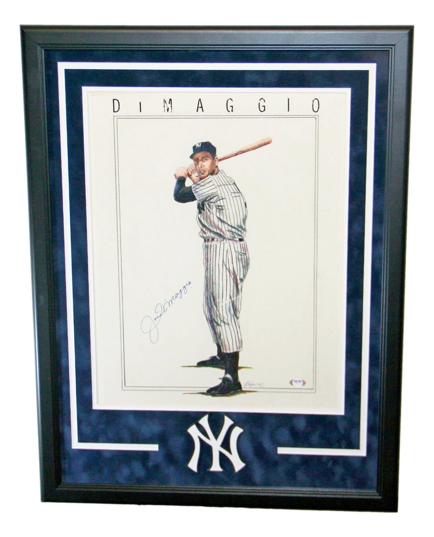 Framed 15x19 Artwork Signed by Joe DiMaggio Yankees PSA Authenticated (1 of 4)