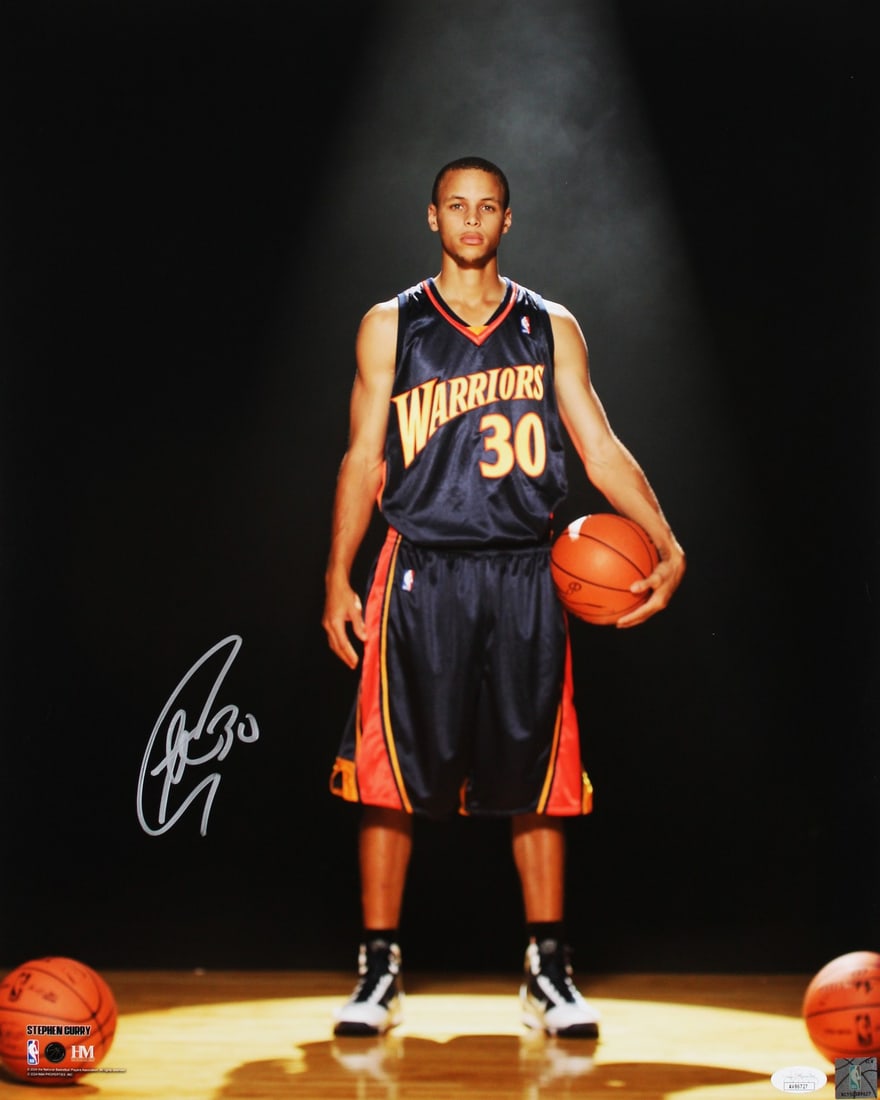 Stephen Curry Signed 16x20 Rookie Photo JSA Certified Warriors: Stephen Curry Signed 16x20 Rookie Photo JSA Certified Warriors This original autographed 16x20 vertical photo features Stephen Curry, a star player of the Golden State Warriors. Each photo is personal