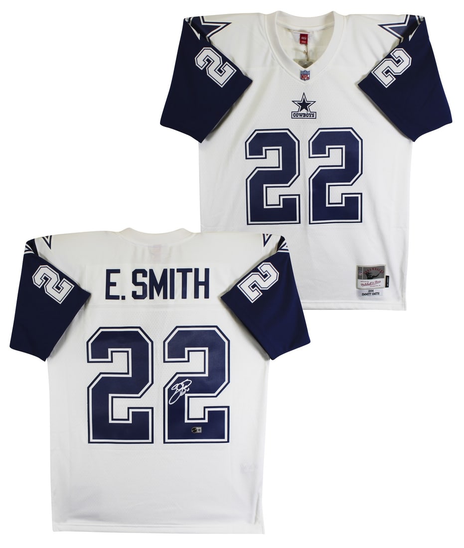 White Mitchell and Ness Thanksgiving Jersey Signed by Emmitt Smith BAS (1 of 6)