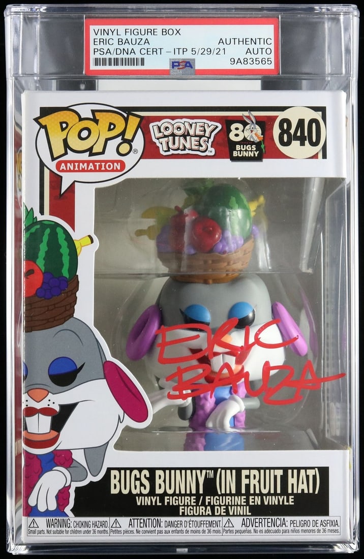 PSA DNA authenticated Bugs Bunny Funko Pop signed by Eric Bauza: PSA DNA authenticated Bugs Bunny Funko Pop signed by Eric Bauza This Funko Pop #840 features Bugs Bunny and is signed by Eric Bauza, who notably voiced the character. The autograph has been authentica