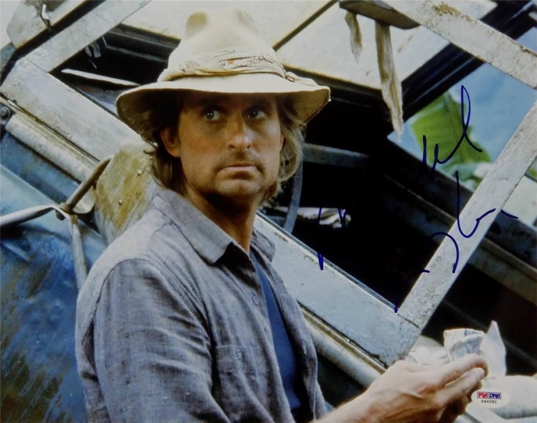 11x14 Autographed Michael Douglas Photo PSA DNA Jewel of the Nile Authentication: 11x14 Autographed Michael Douglas Photo PSA DNA Jewel of the Nile Authentication This is an original 11x14 photograph from The Jewel of the Nile, personally signed by Michael Douglas. The signature ha