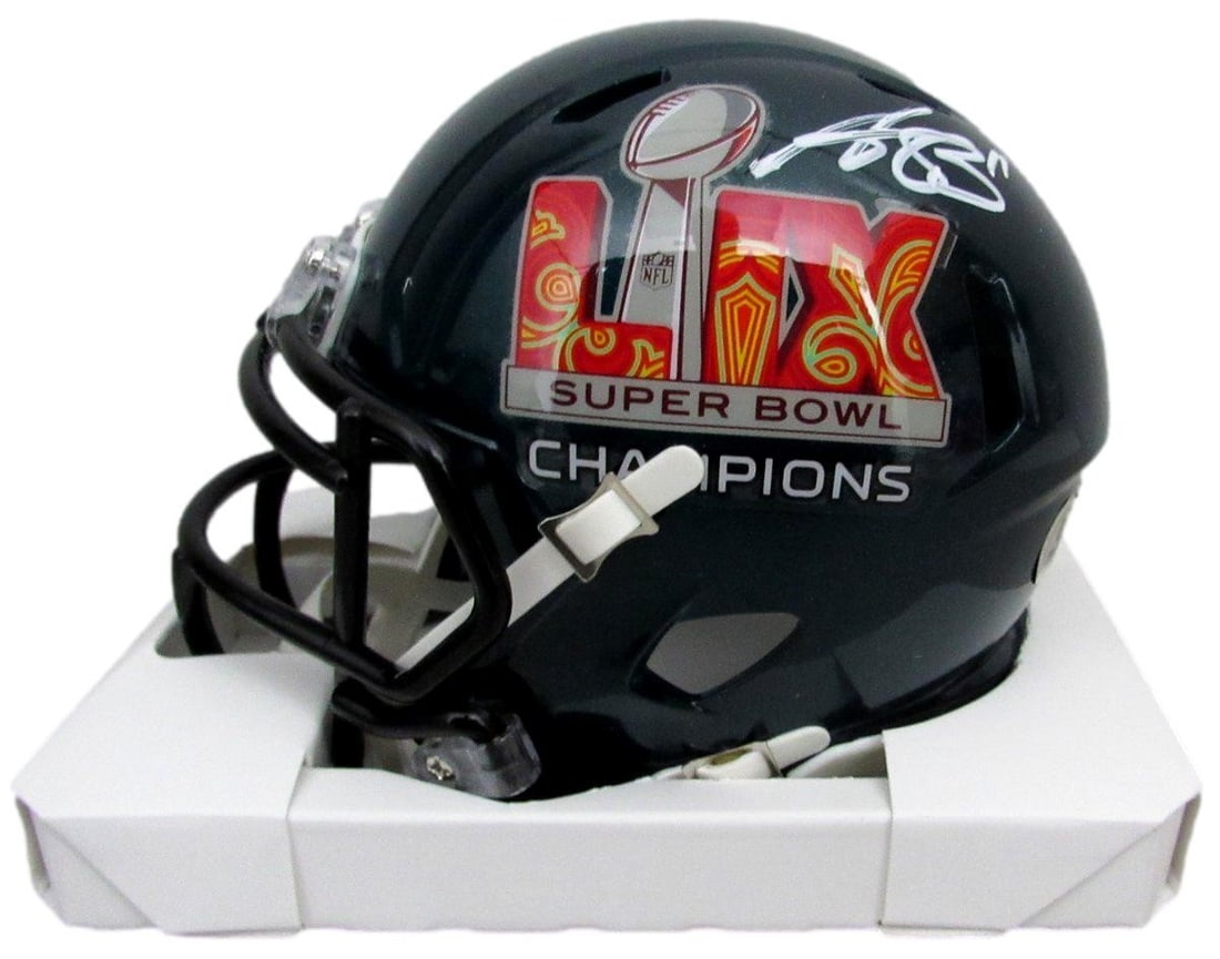 A.J. Brown Autographed Mini Super Bowl LIX Helmet Philadelphia Eagles Beckett Authenticated: A.J. Brown Autographed Mini Super Bowl LIX Helmet Philadelphia Eagles Beckett Authenticated Celebrate the Philadelphia Eagles' Super Bowl LIX victory with this autographed mini football helmet signed 