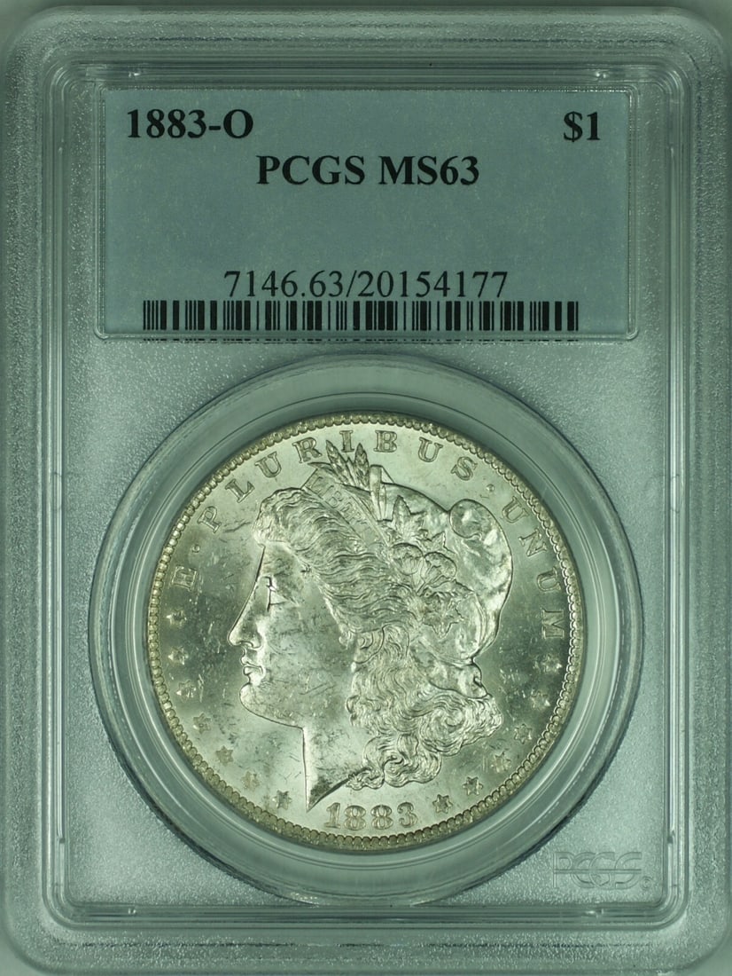 PCGS MS63 1883-O Morgan Dollar Silver Coin from New Orleans Mint: PCGS MS63 1883-O Morgan Dollar Silver Coin from New Orleans Mint This is an 1883-O Morgan Silver Dollar, certified by PCGS with a grade of MS63. The coin was minted in New Orleans and remains uncircul
