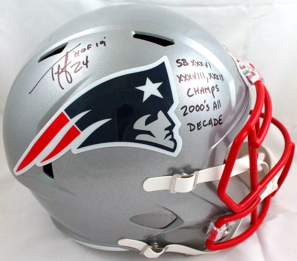 Ty Law signed Patriots full size speed helmet Beckett hologram 3 inscriptions (1 of 10)