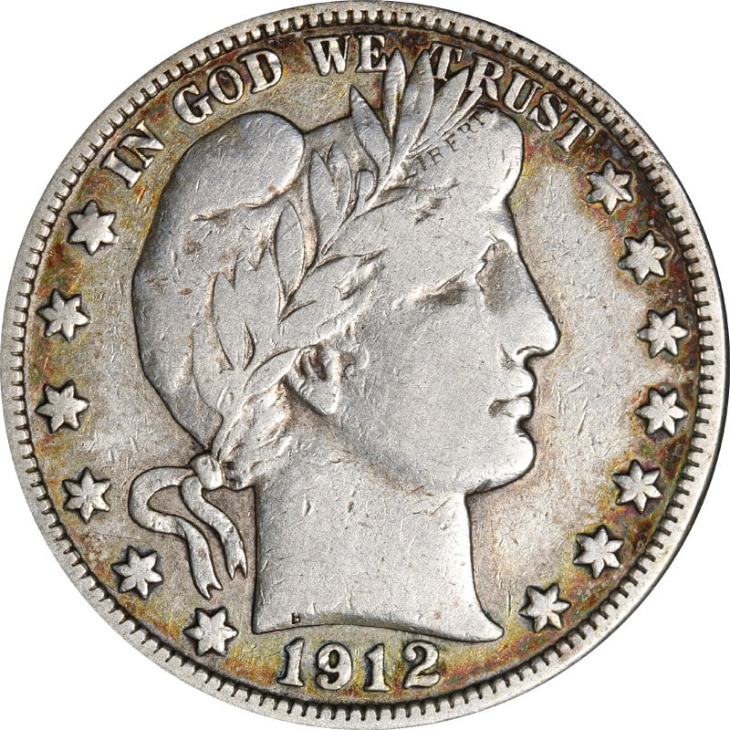 1912 Denver Mint Silver Barber Half Dollar United States Coin: 1912 Denver Mint Silver Barber Half Dollar United States Coin This is a 1912-D Barber Half Dollar, struck in silver at the Denver Mint. The coin is circulated and originates from the United States. It