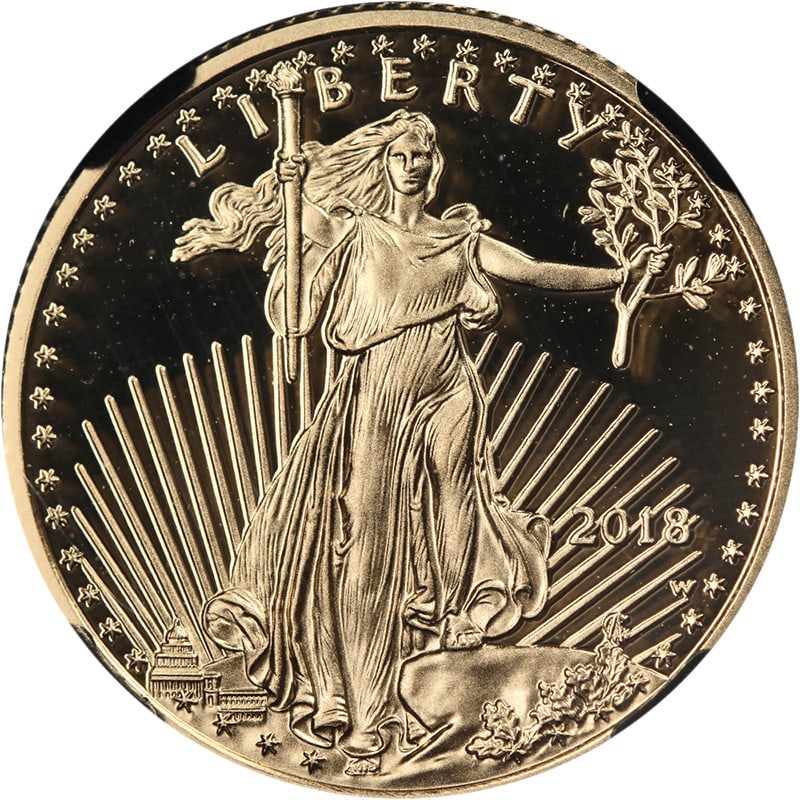 NGC PF70 2018-W $10 Gold Eagle Proof with Mercanti Signed Label: NGC PF70 2018-W $10 Gold Eagle Proof with Mercanti Signed Label This 2018-W Gold American Eagle $10 Proof coin is graded NGC PF70 Ultra Cameo and features the Mercanti Signature label. The coin is com