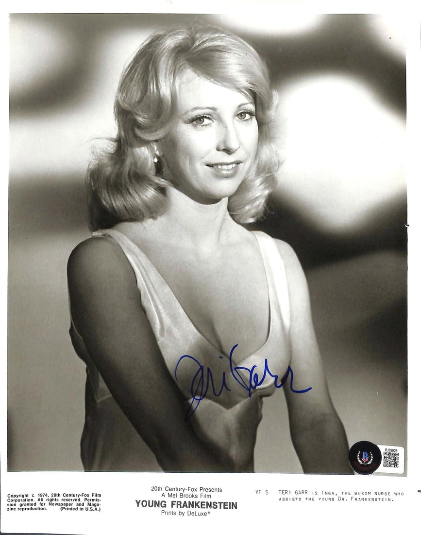 Beckett Certified Teri Garr Inga Young Frankenstein Signed 8x10 Photo: Beckett Certified Teri Garr Inga Young Frankenstein Signed 8x10 Photo Original autographed 8x10 photograph of Teri Garr as Inga from Young Frankenstein, signed in blue permanent marker. This pre-owned