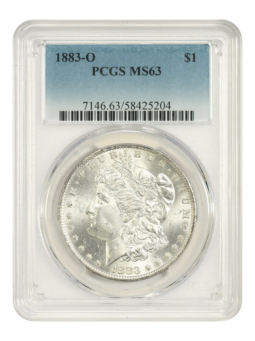 PCGS MS63 1883 O Morgan Silver Dollar $1: PCGS MS63 1883 O Morgan Silver Dollar $1 1883-O Morgan Dollar certified by PCGS in MS63 grade. This uncirculated example was struck at the New Orleans Mint, which struggled to produce Morgan dollars w