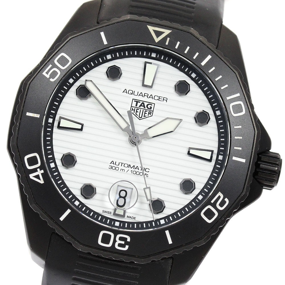TAG Heuer Aquaracer Night Diver automatic date mens wristwatch WBP201D: TAG Heuer Aquaracer Night Diver automatic date mens wristwatch WBP201D TAG Heuer Aquaracer Night Diver automatic men's wristwatch with date display. This Swiss-made watch features a white dial and a s