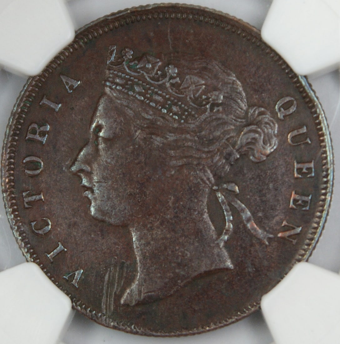 NGC AU Details 1897 Straits Settlements One Cent Obverse Damage (1 of 4)